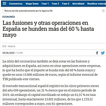 Las fusiones y otras operaciones en Espaa se hunden ms del 60 % hasta mayo